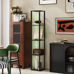 HOMCOM black RGB LED floor lamp with four display shelves
