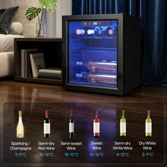 HOMCOM 12 Bottle Wine Cooler, 36 Litre Capacity, 4-16°C Under Counter Drinks Beer Wine Fridge with Glass Door, LED Light, Black
