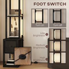HOMCOM LED Floor Lamp with Shelves, Black