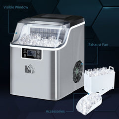 HOMCOM 3.2L Portable Ice Maker Machine for Home Bars & Parties - Silver