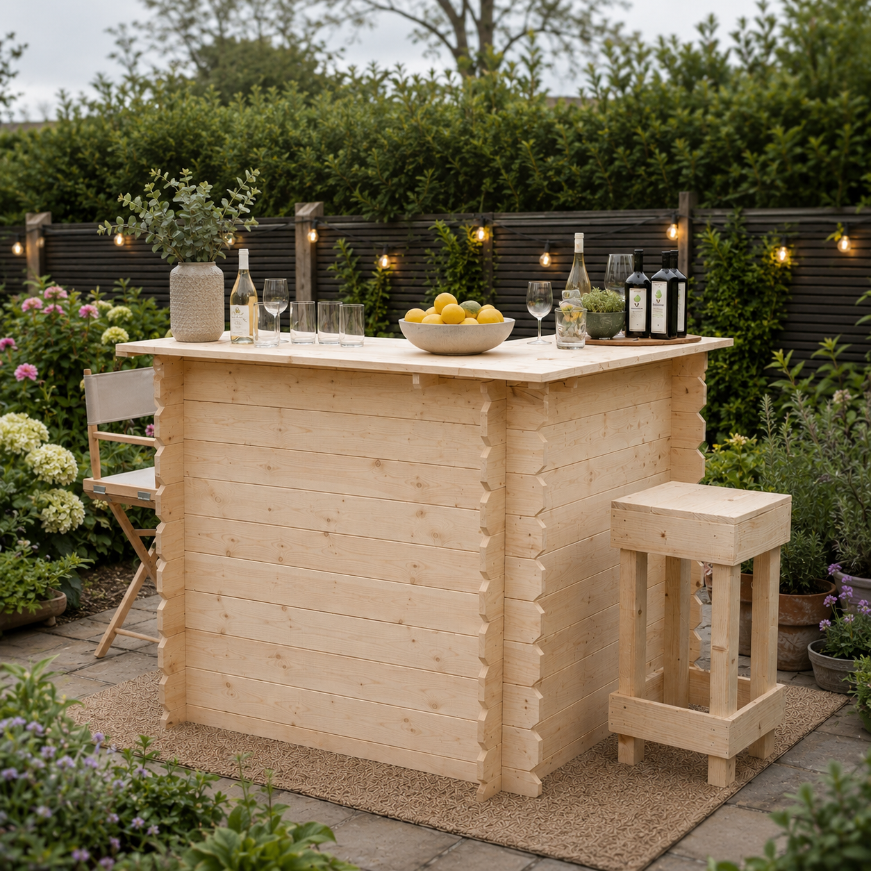 Rustic Wooden Corner Interlock Bar | Best Home Bar & Bar Countertop for UK Gardens & Pub Sheds