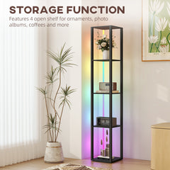 HOMCOM black RGB LED floor lamp with four display shelves