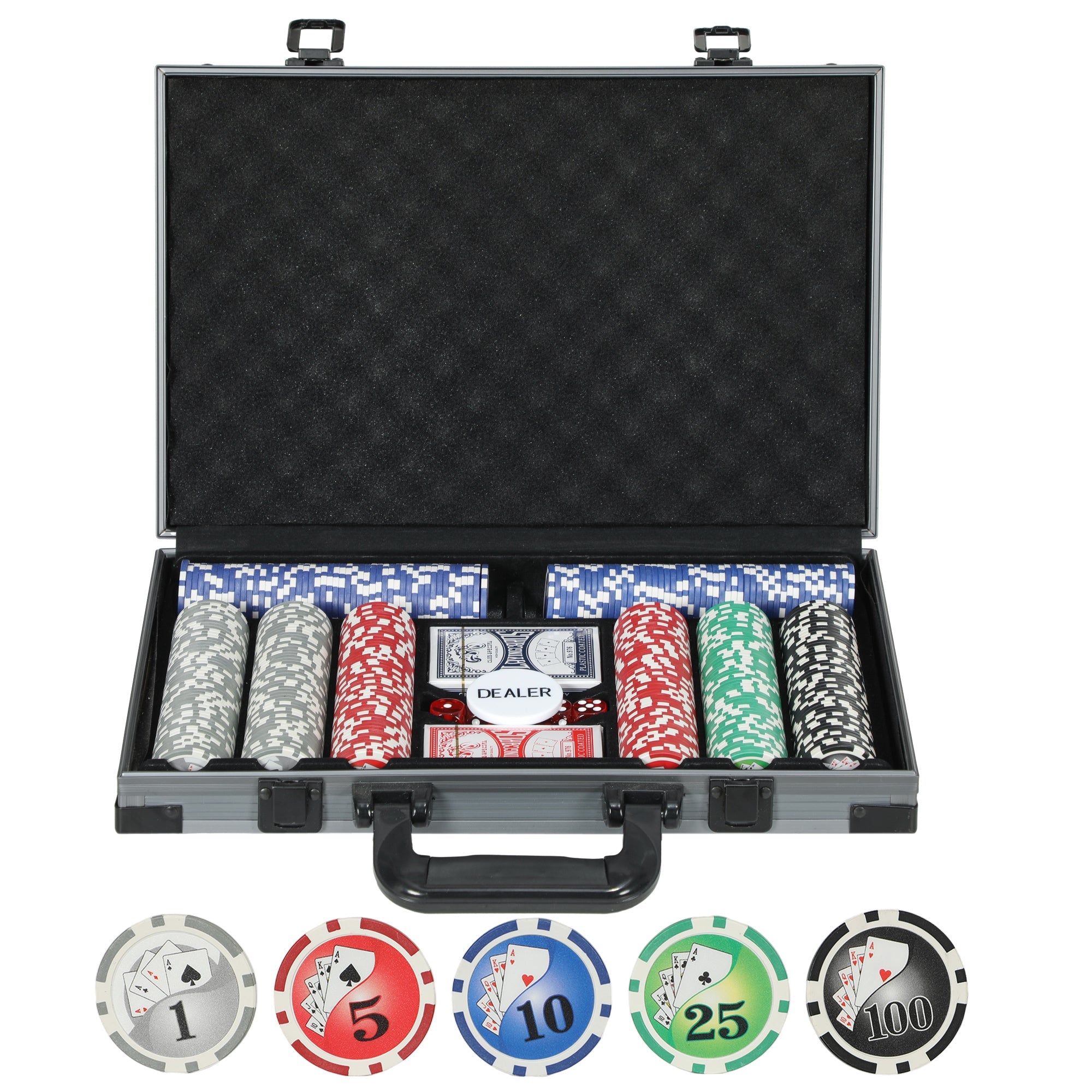 Poker Set in Case with 400 Poker Chips, Cards & Dealer Button