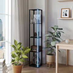 HOMCOM black RGB LED floor lamp with four display shelves