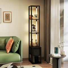 HOMCOM LED Floor Lamp with Shelves, Black