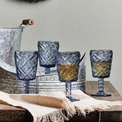 Fleur Set Of Four Blue Wine Glasses