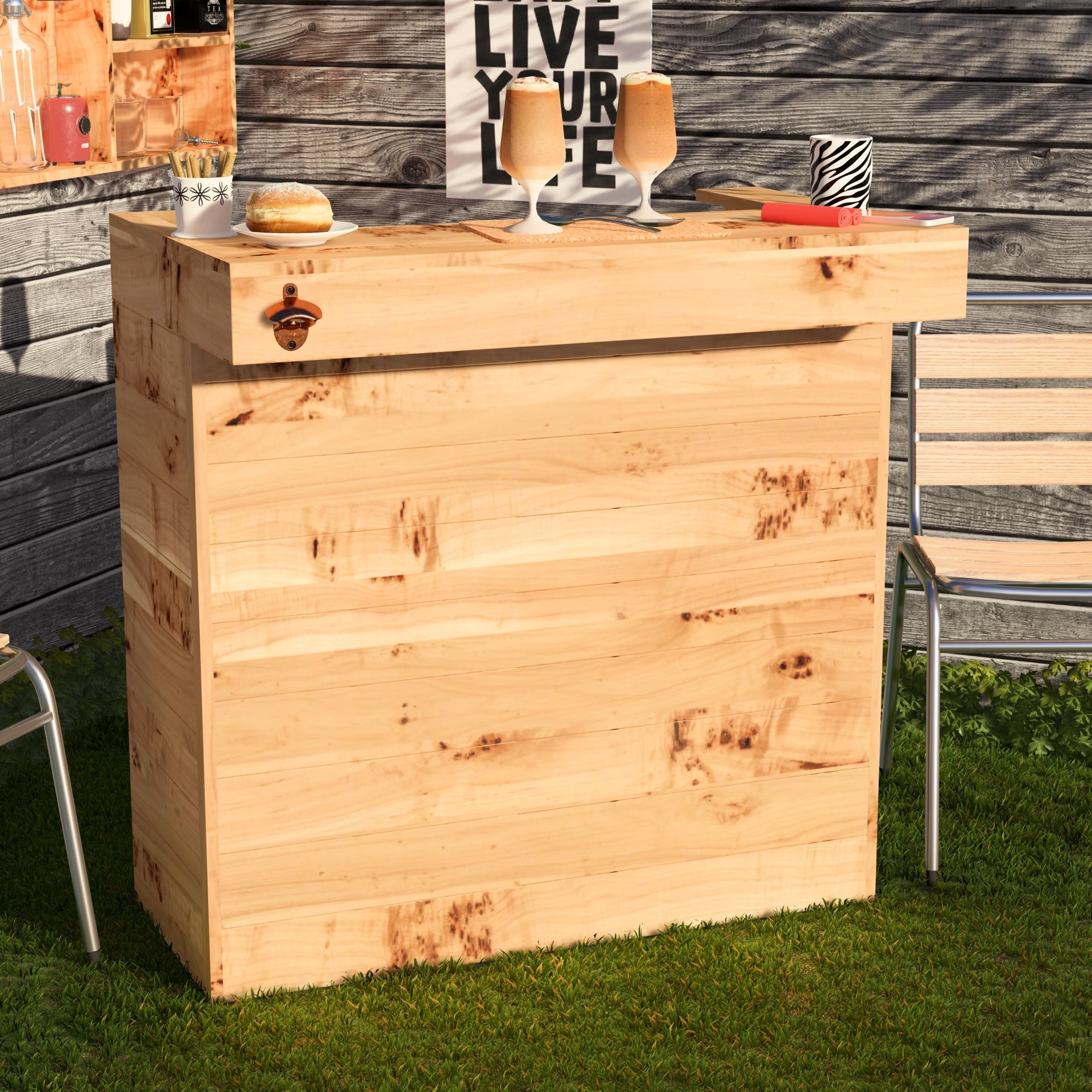 Rustic Wooden Pallet Garden Bar 100cm | Outdoor Pub Shed Bar
