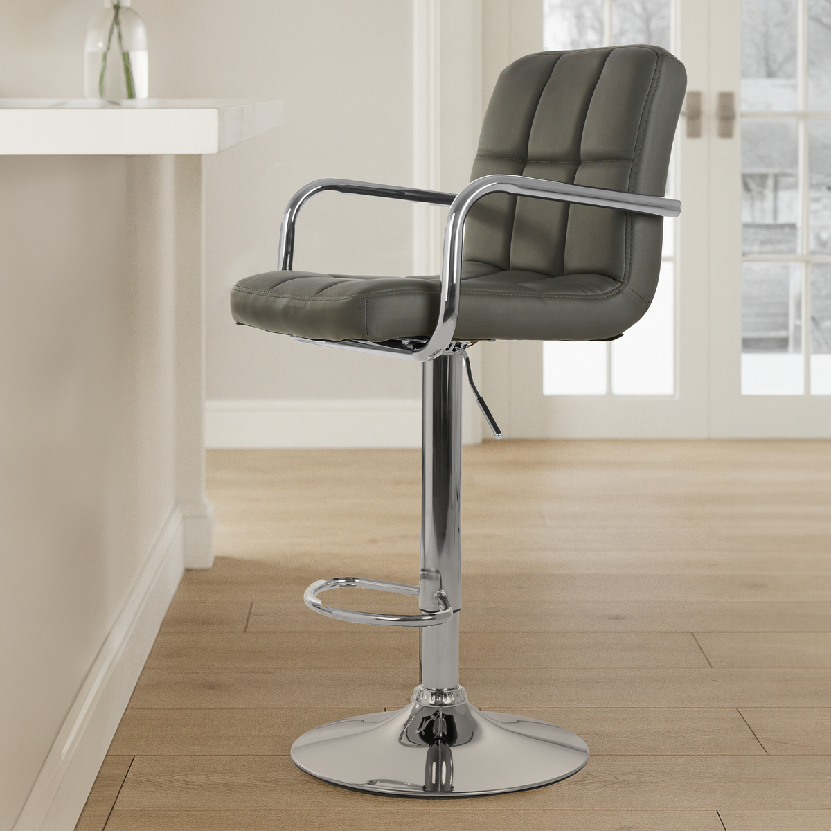 Starz Grey Leather Effect Bar Chair