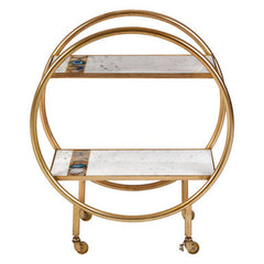 2 Tier Gold Finish Bar Trolley with Marble and Agate Shelves, Vizzini