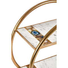2 Tier Gold Finish Bar Trolley with Marble and Agate Shelves, Vizzini
