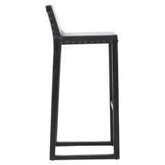 Kendari Black Leather And Teak Wood Bar Chair