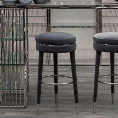 Manhattan Grey Velvet Bar Stool with Rubberwood Legs