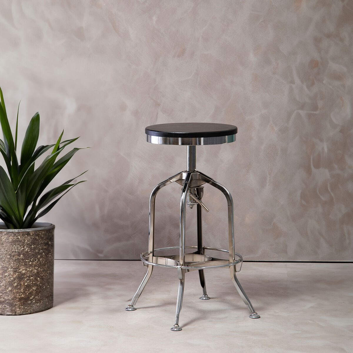 Gator Chrome and Ash Wood Adjustable Bar Stool