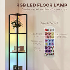 HOMCOM RGB LED Floor Lamp with Shelves, Black