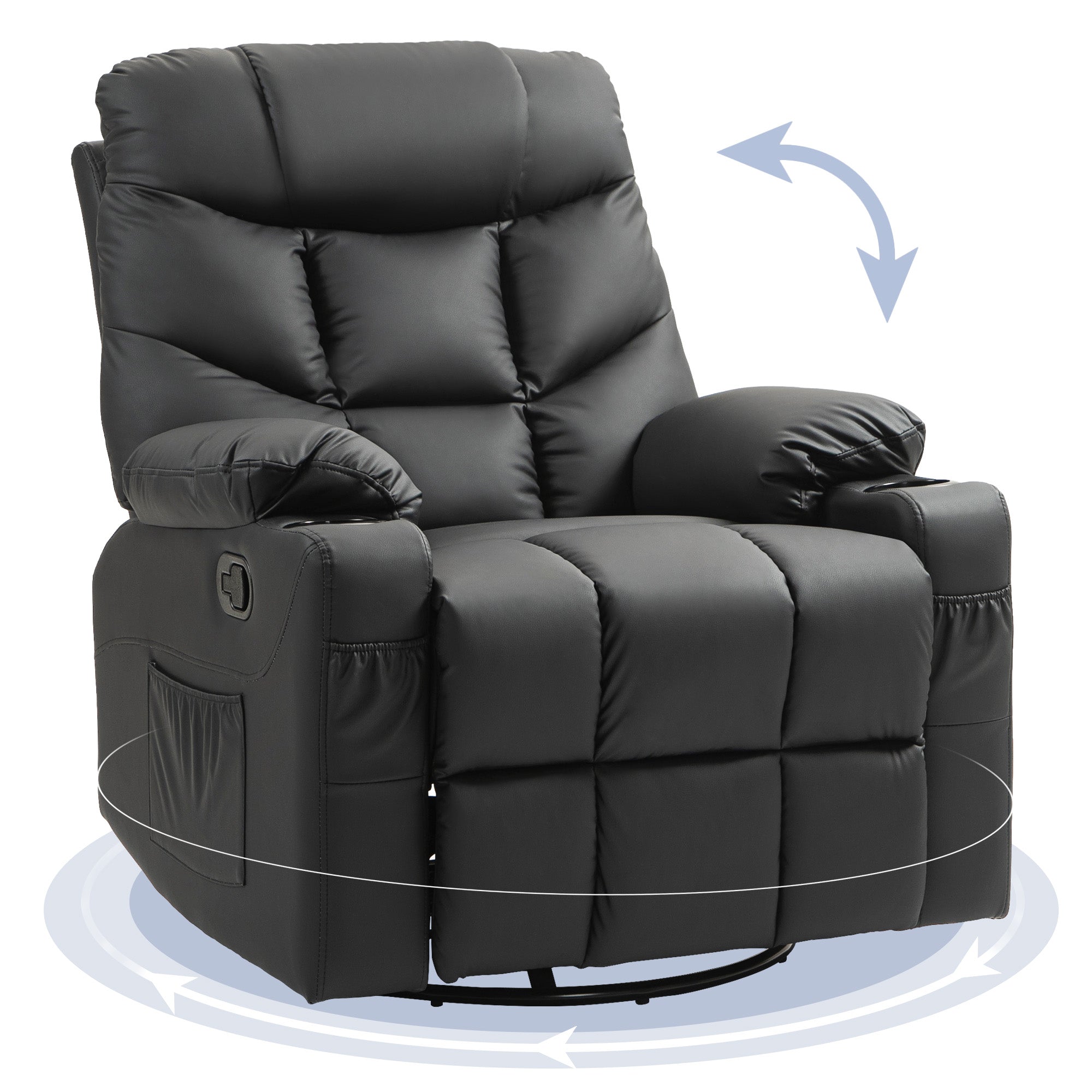 HOMCOM Manual Reclining Chair, Recliner Armchair with Swivel, Black