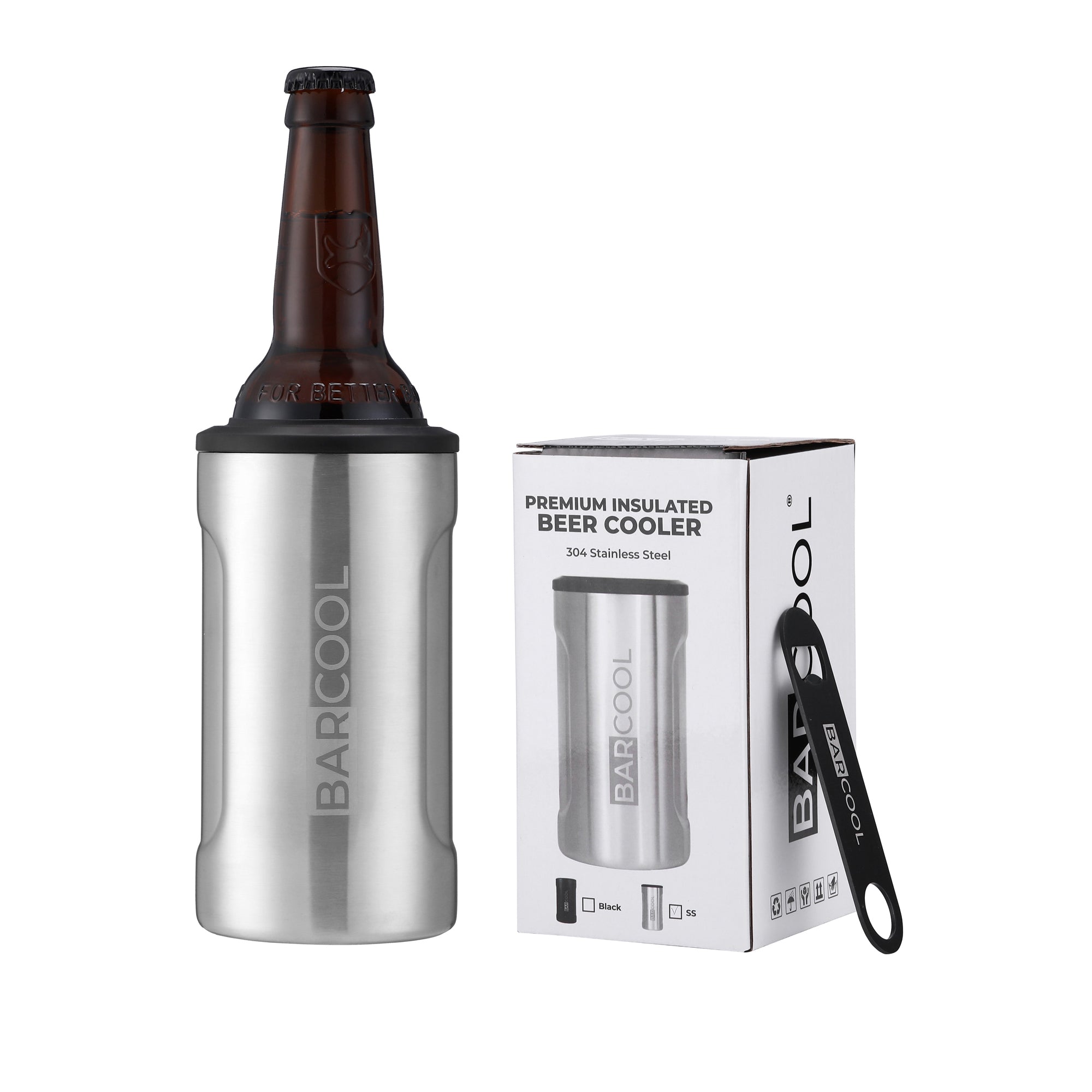 Barcool Insulated Beer Cooler and Tumbler with Opener Stainless Steel