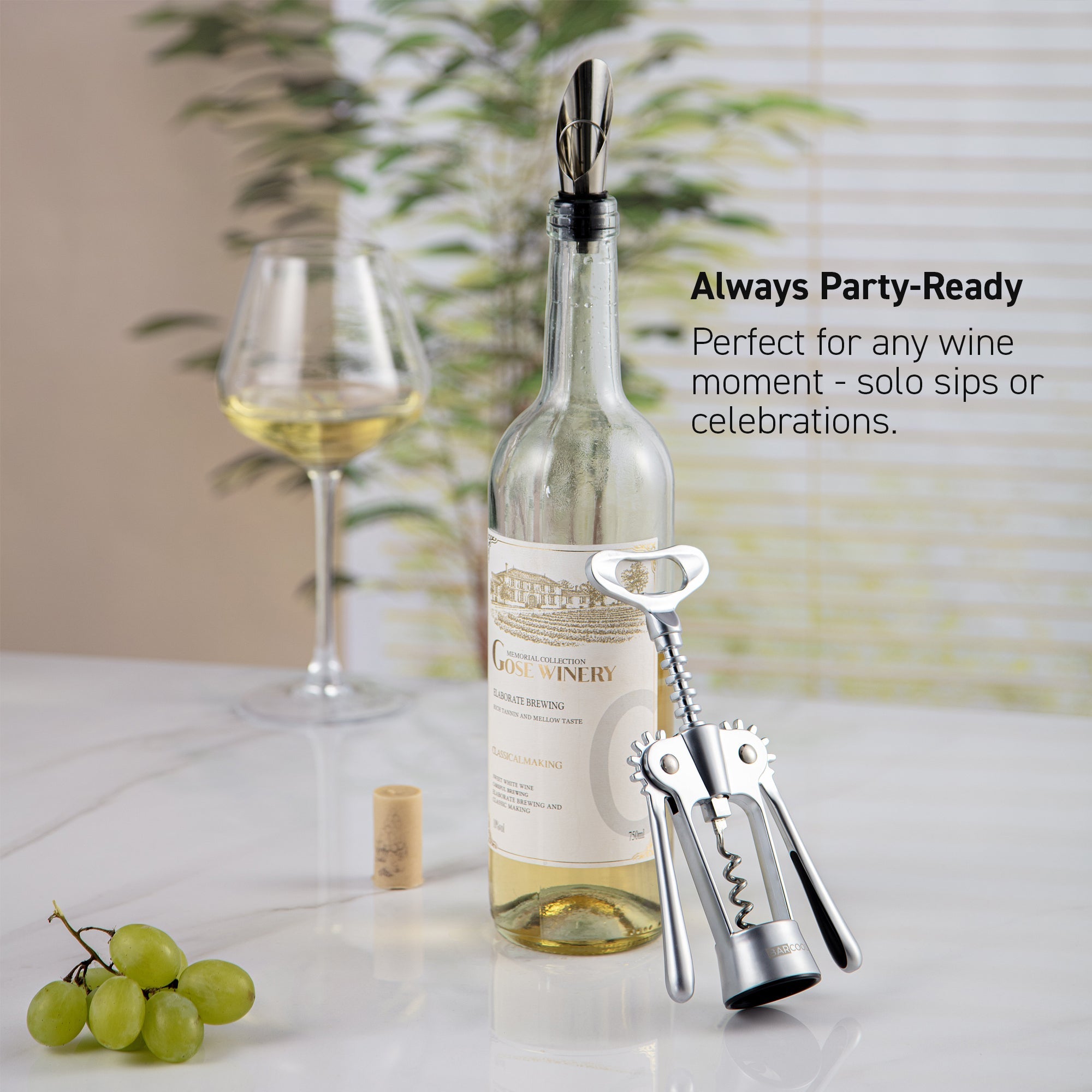 Barcool Wing Corkscrew with Pourer & Stopper | 3-in-1 Wine & Beer Opener