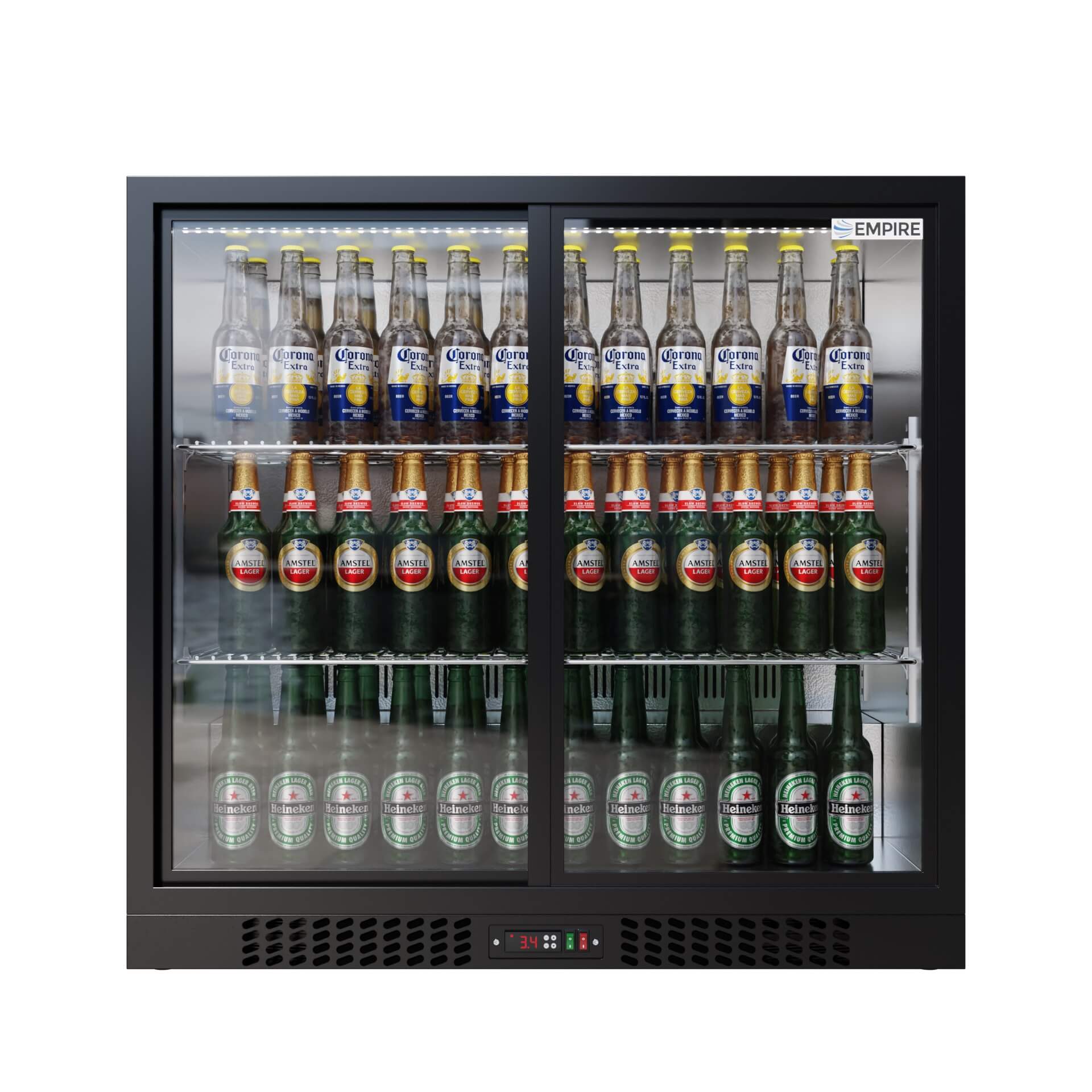 Empire CL-210S Double Sliding Door Beer Fridge | 208L Black – Man