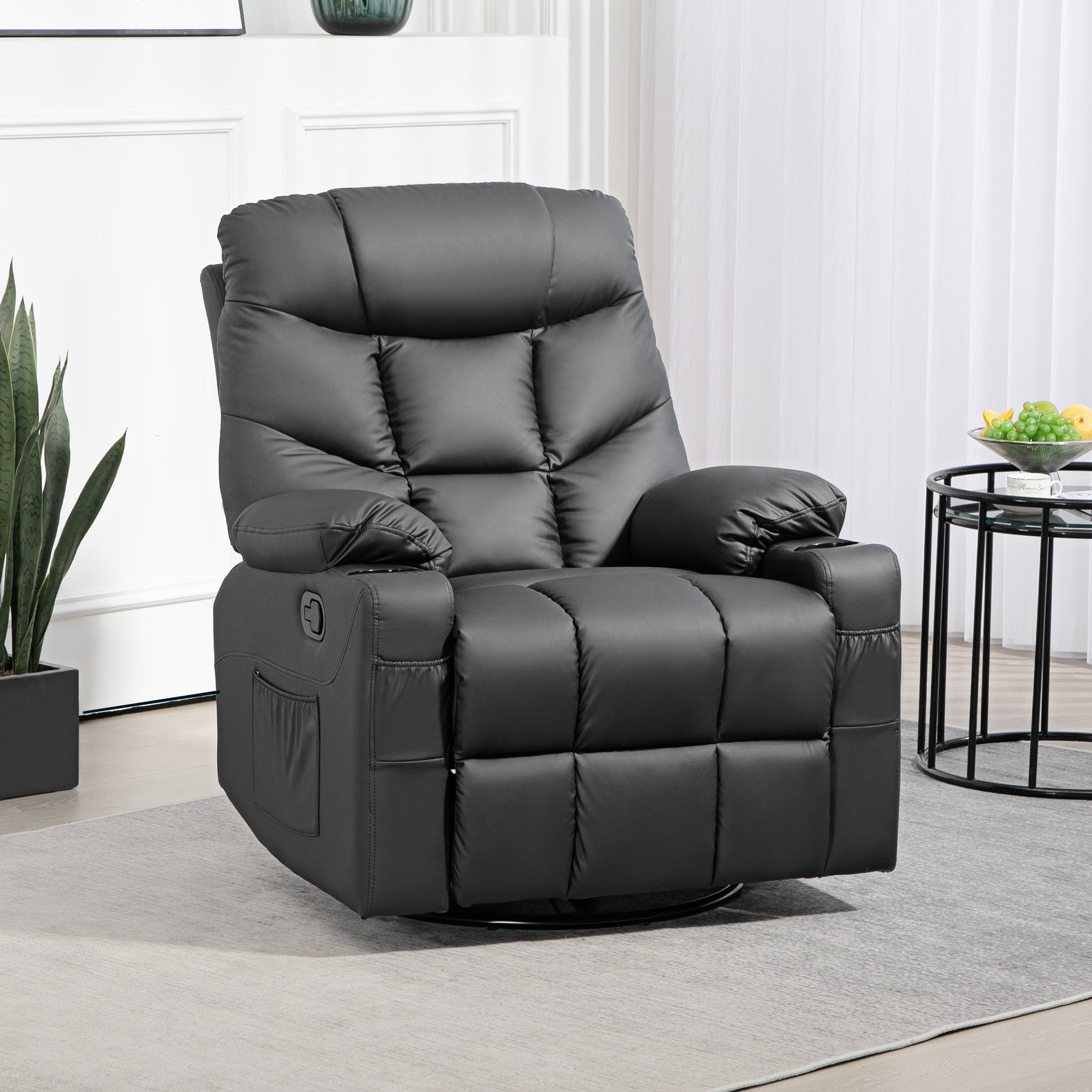 HOMCOM Manual Reclining Chair, Recliner Armchair with Swivel, Black