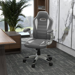 Vinsetto Computer Gaming Chair, Office Desk Swivel Chair, PU Leather Racing Chair with 90\'c2\'b0 Flip-up Armrest, Adjustable Height and Rolling Wheels, Grey