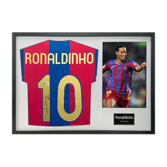 Ronaldinho Signed FC Barcelona Shirt Classic Frame