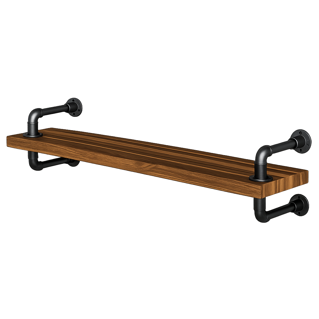 Rustic Industrial Single Pipe Floating Shelf, Dark Oak