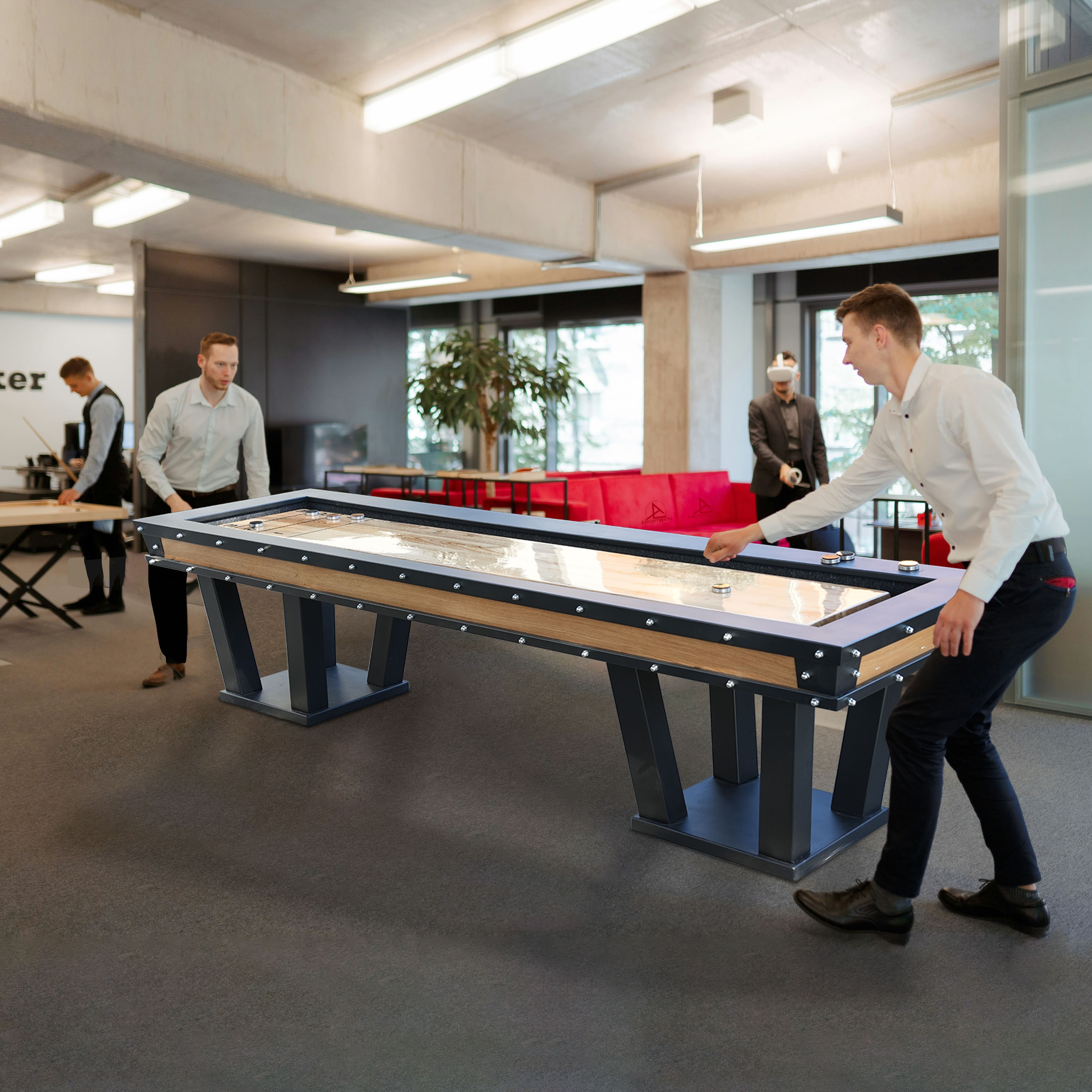 The Grand Shuffleboard Table – Luxury Black Metal & Chestnut Wood, 300cm