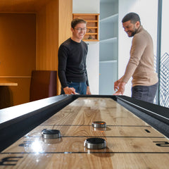 The Grand Shuffleboard Table – Luxury Black Metal & Chestnut Wood, 300cm