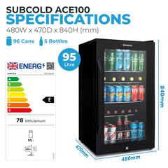 Subcold Ace 100 LED Touch Control Beer Fridge - Black