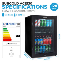 Subcold Ace 130 LED Touch Control Beer Fridge - Black