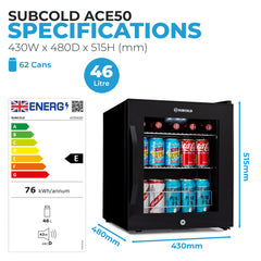 Subcold Ace 50 LED Touch Control Beer Fridge - Black