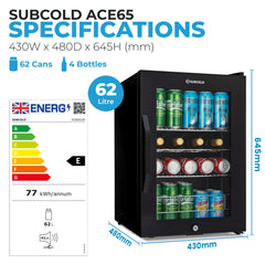 Subcold Ace 65 LED Touch Control Beer Fridge - Black