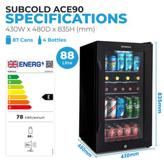 Subcold Ace 90 LED Touch Control Beer Fridge - Black