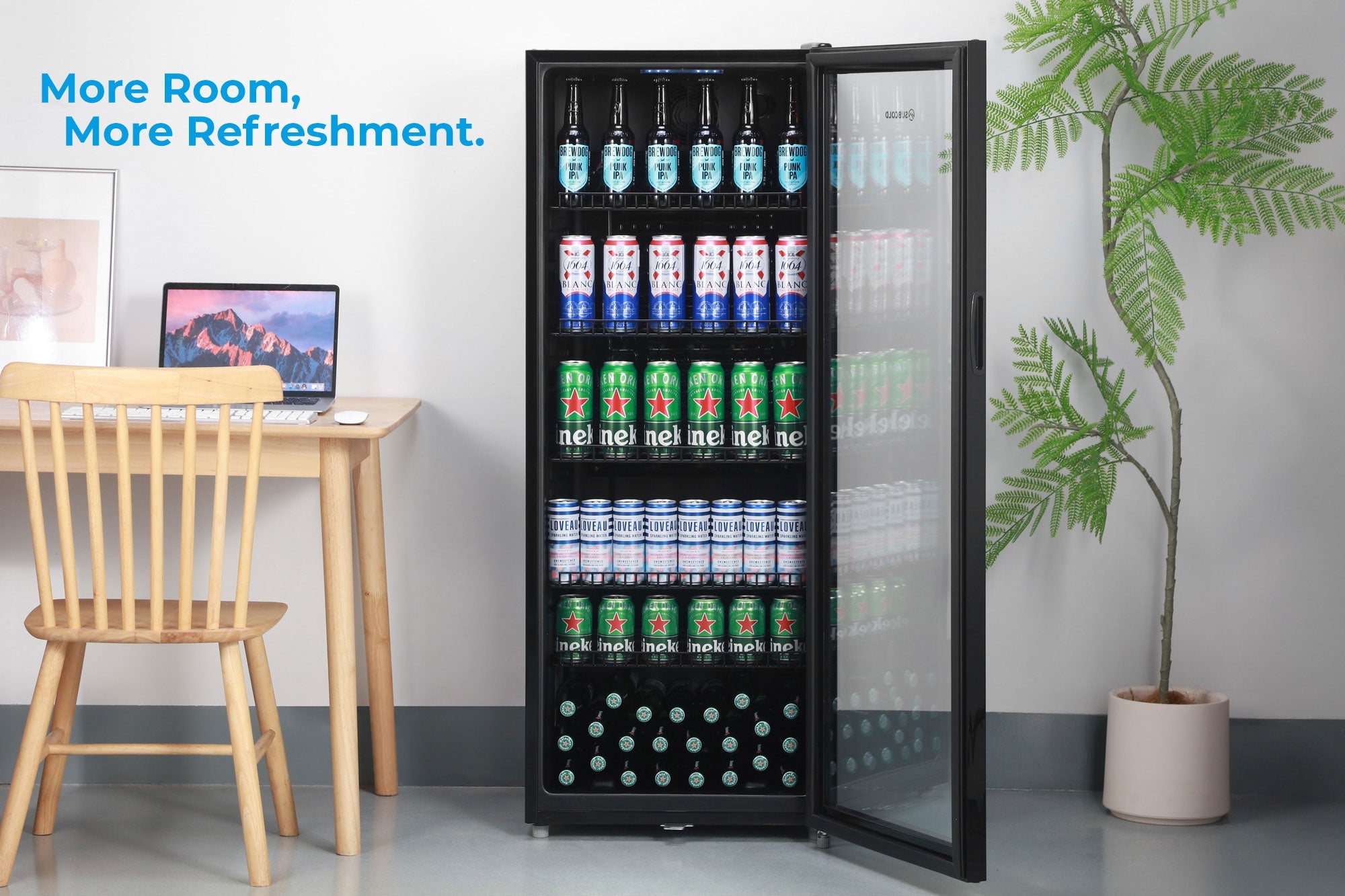 Subcold MAXI250LED Tall Drinks Fridge - 237L Glass Door Beer Fridge for Home Bar & Man Cave - Black