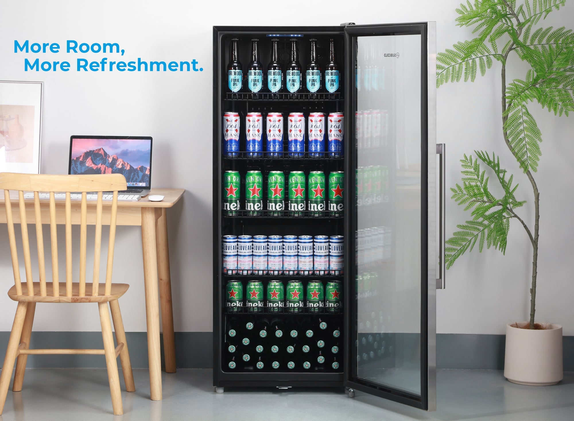 Subcold MAXI250LED Tall Drinks Fridge – 237L Glass Door Beer Fridge for Home Bar & Man Cave  - Stainless Steel