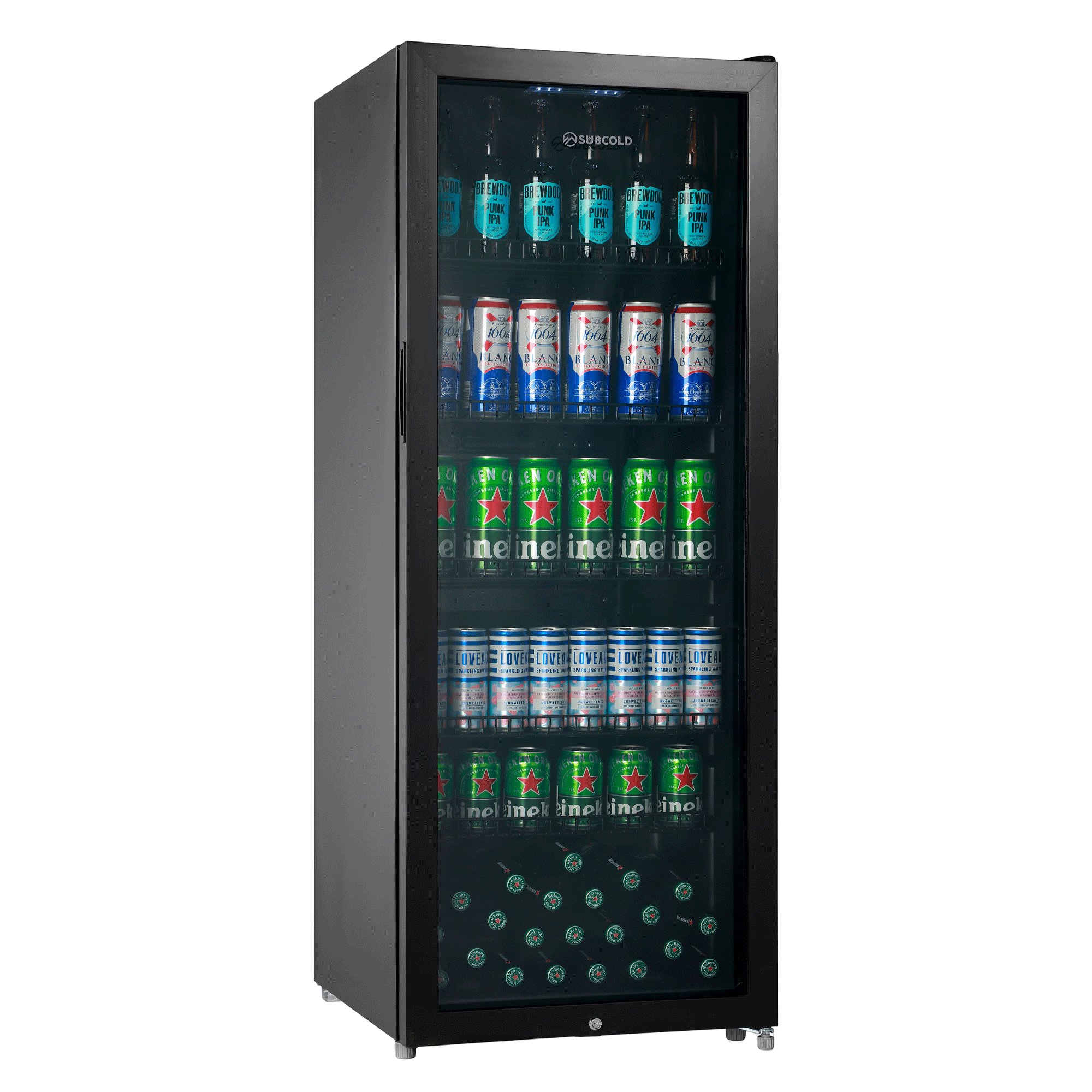 Subcold MAXI250LED Tall Drinks Fridge - 237L Glass Door Beer Fridge for Home Bar & Man Cave - Black