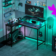 HOMCOM Reversible 'L' LED Light Gaming Desk - Black