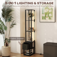 HOMCOM LED Floor Lamp with Shelves, Black