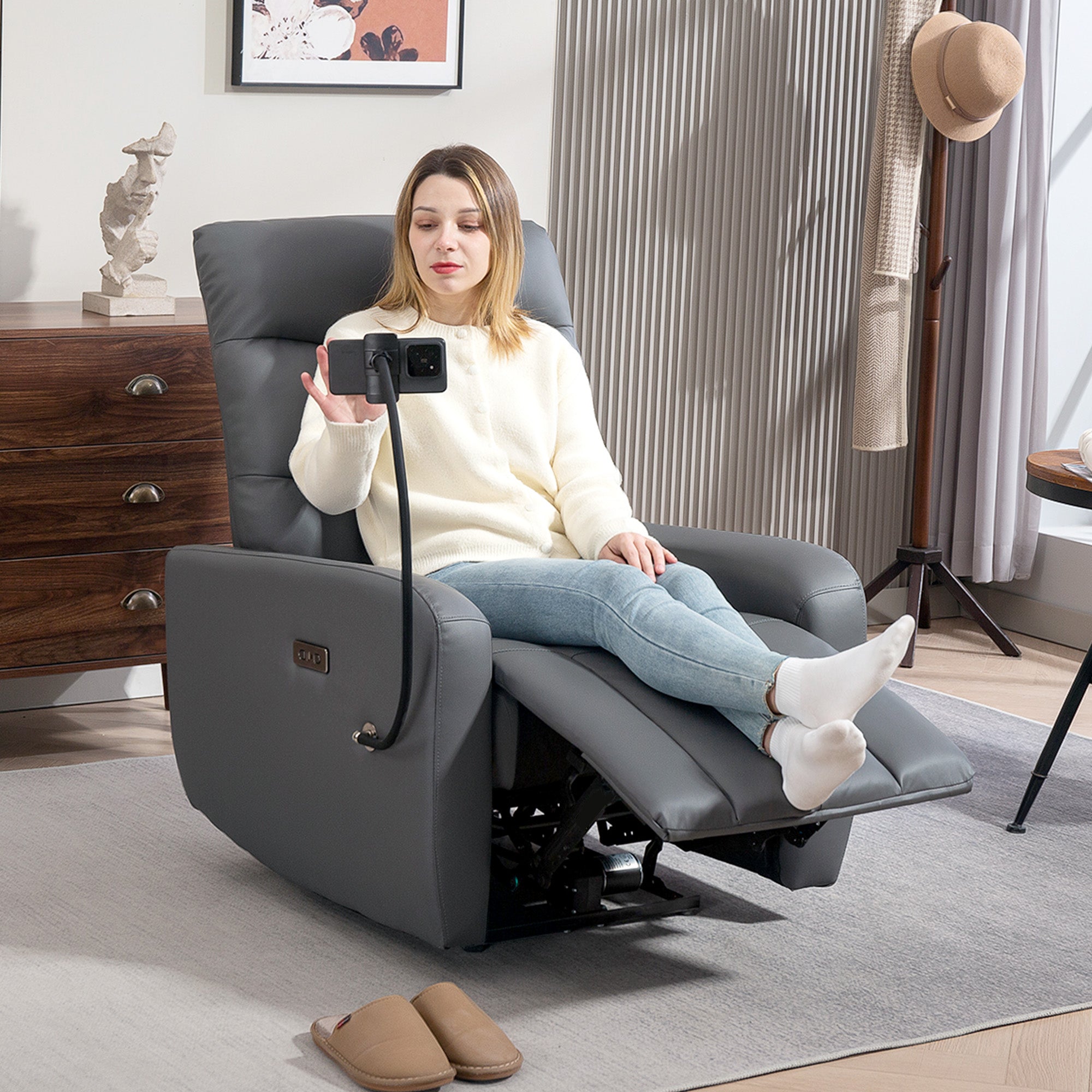 HOMCOM Electric Recliner Armchair with USB, Grey