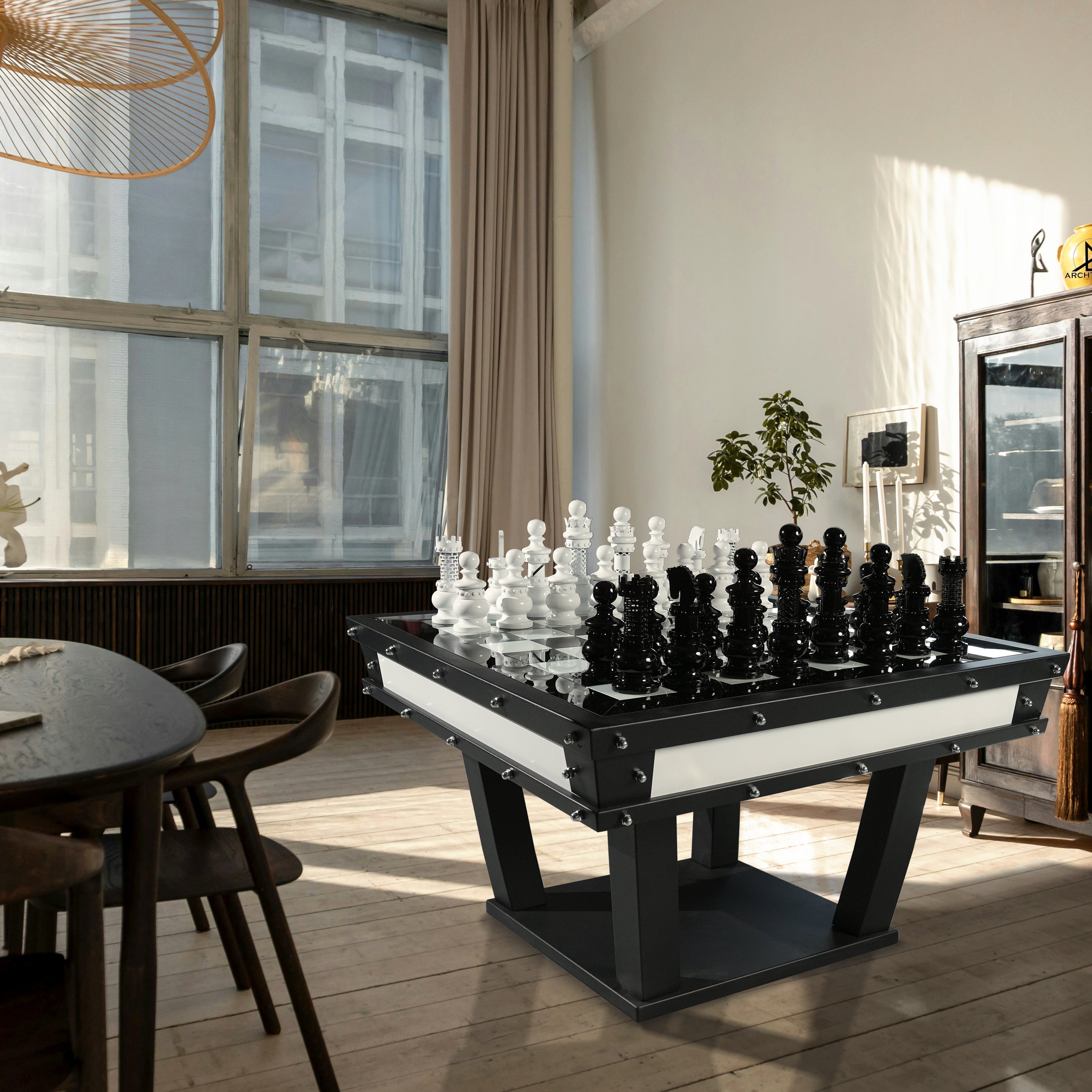 The Archtwain Masterpiece - Luxury Chess Table with Metal Frame & Tempered Glass, 125cm