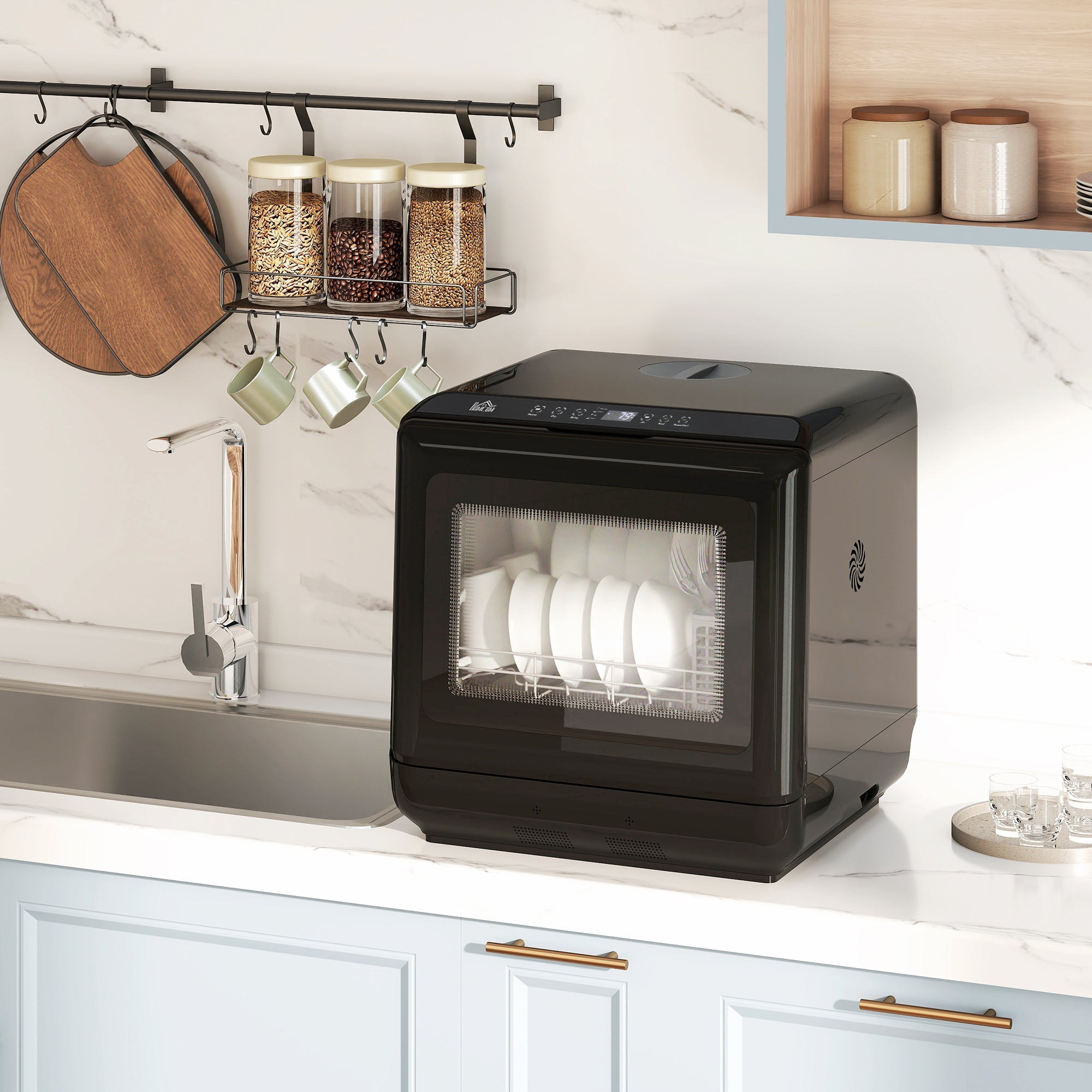 HOMCOM compact countertop tabletop dishwasher in black