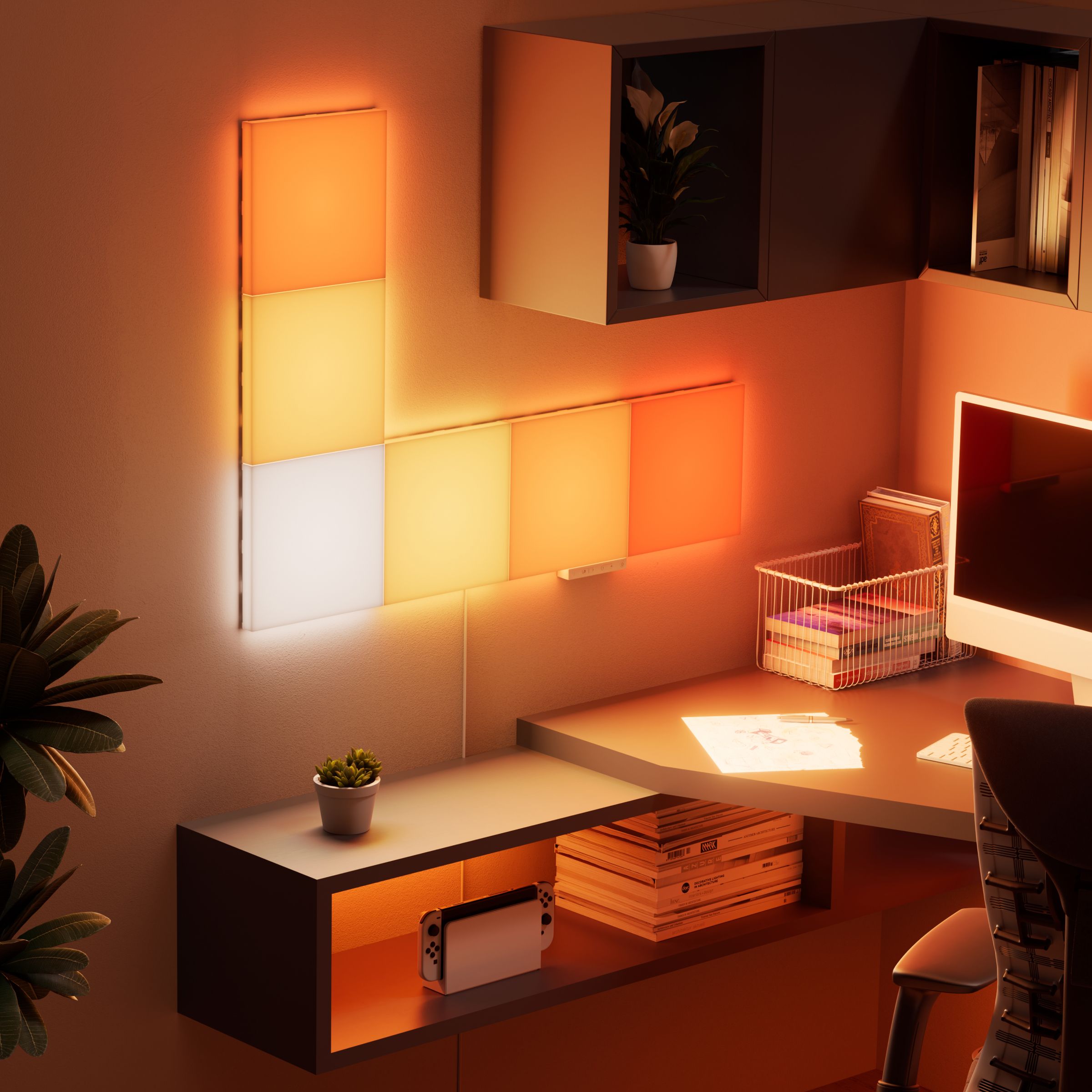 Nanoleaf Blocks Squares Smarter Kit (6-Pack) | Modular RGB Wall Lights with Display Storage for Man Caves & Games Rooms