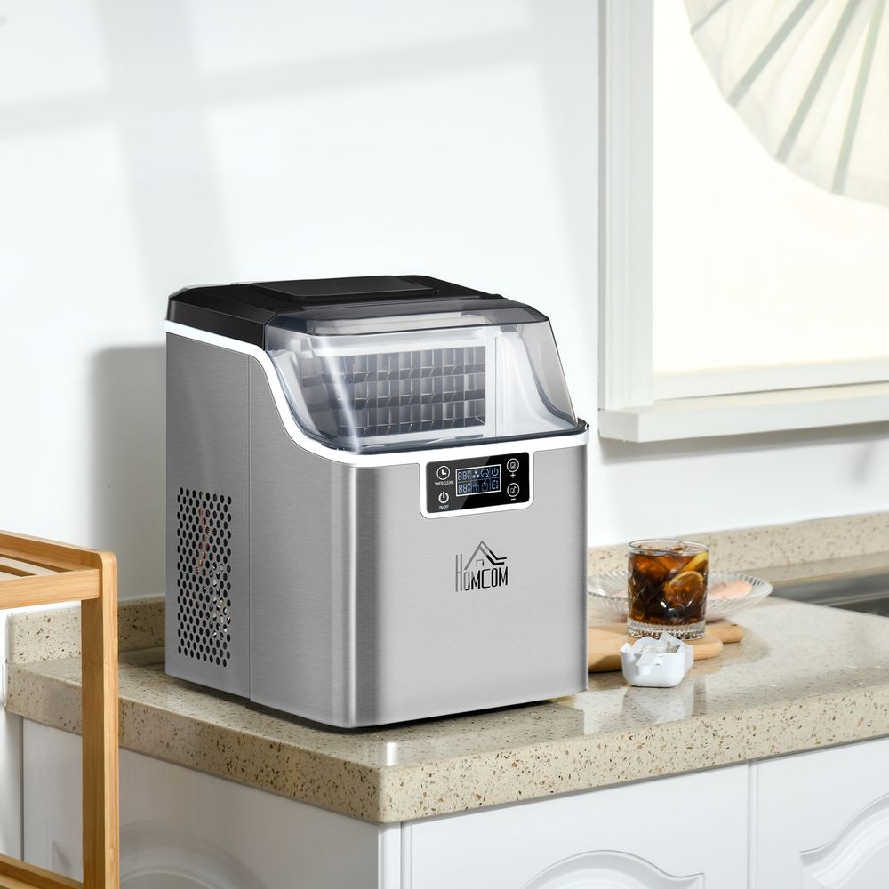 HOMCOM 3.2L Portable Ice Maker Machine for Home Bars & Parties - Silver