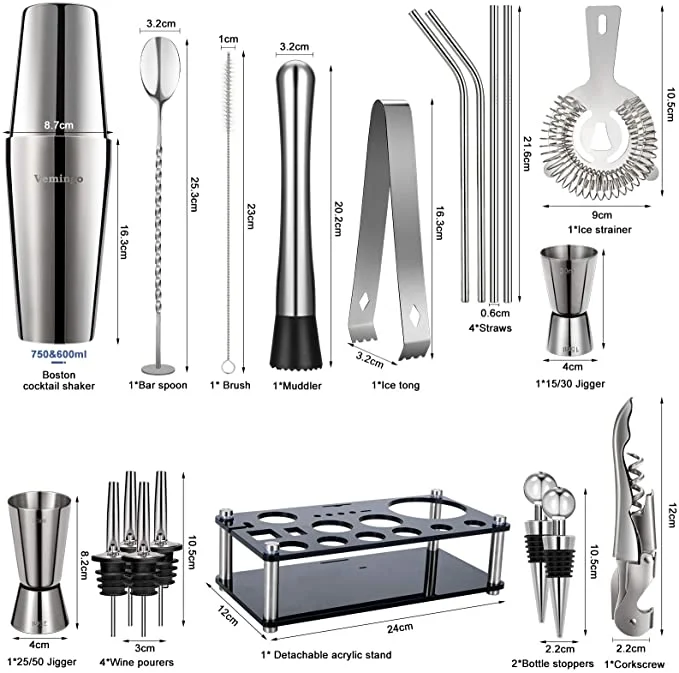 Cocktail Making Kit – Stainless Steel Bar Set Product Specs