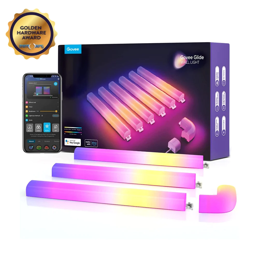  Govee Glide LED Wall Lights, RGBIC Wall Lights, Works with  Alexa and Google Assistant, Smart Glide Lively Light Bars for Gaming Room  Christmas Decor and Streaming, Multicolor Glide Sconces, 6 pcs 