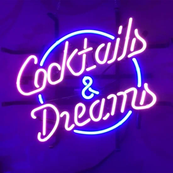 Cocktails & Dreams Glass Neon Light Sign